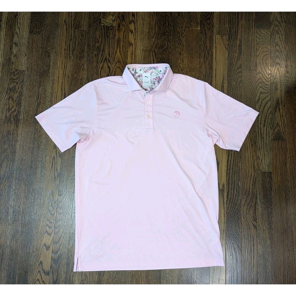Puma x Arnold Palmer Outdoor Golf Polo Men's M Pink Floral Trim EUC